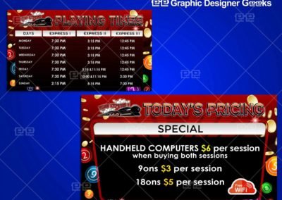 Graphic Designer Geeks | Signs and TV Displays | Bingo Hall Pricing Displays