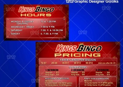 Graphic Designer Geeks | Signs and TV Displays | Bingo Hall TV Pricing Displays